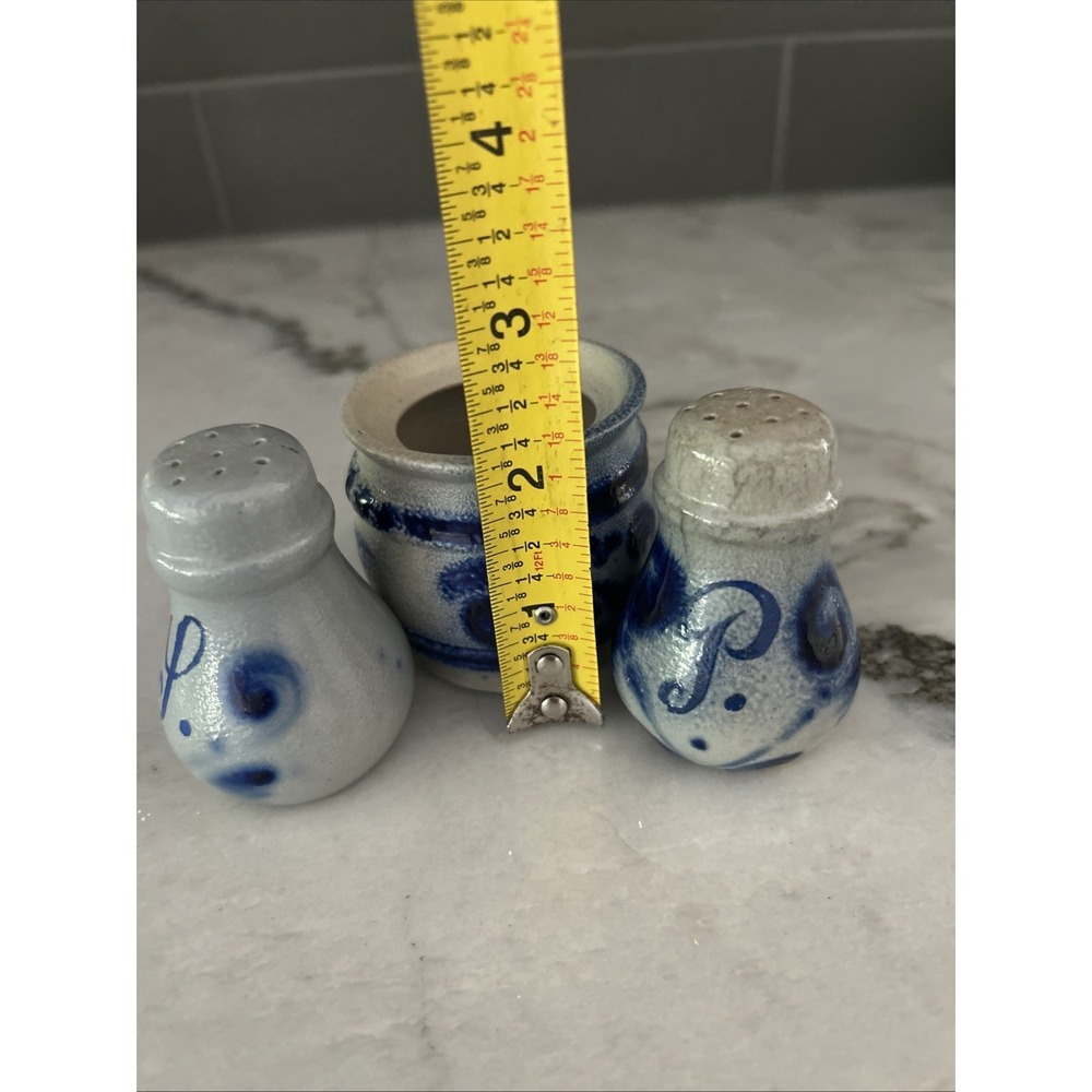 Vintage Stoneware Salt & Pepper Toothpick Holder set POTTERY Cobalt Blue - Picture 13 of 14